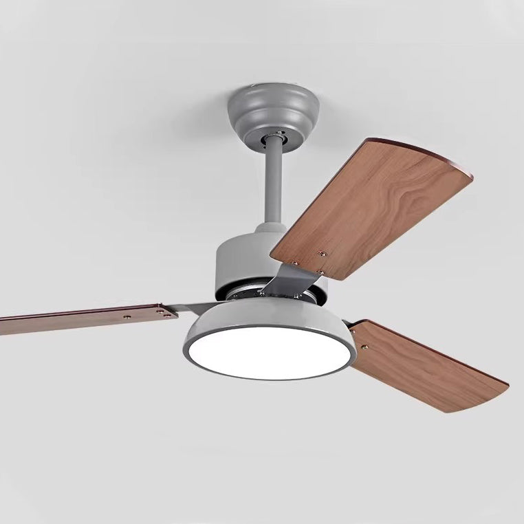 Ventilateur de plafond moderne minimaliste à pales rondes en bois massif avec abat-jour en fer et acrylique LED pour salon 