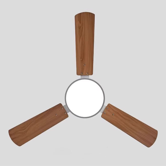 Ventilateur de plafond moderne minimaliste à pales rondes en bois massif avec abat-jour en fer et acrylique LED pour salon 