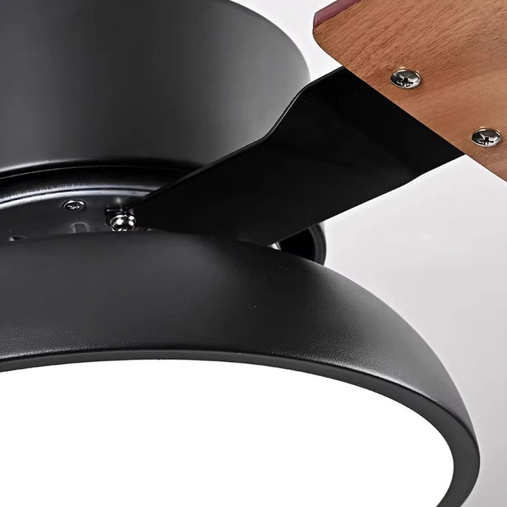 Ventilateur de plafond moderne minimaliste à pales rondes en bois massif avec abat-jour en fer et acrylique LED pour salon 