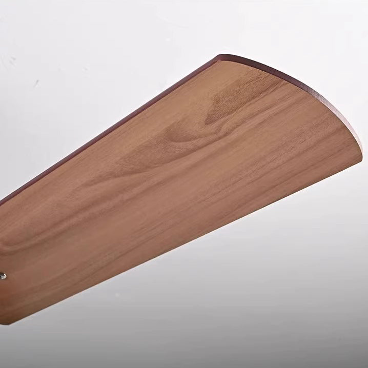 Moderner minimalistischer runder Deckenventilator aus massivem Holz mit Eisen-Acryl-Schirm und LED-Stangen für das Wohnzimmer 