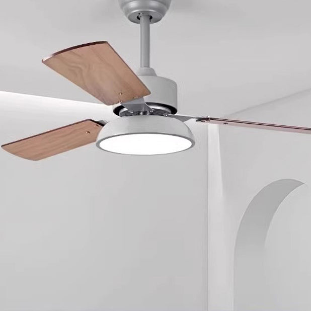 Moderner minimalistischer runder Deckenventilator aus massivem Holz mit Eisen-Acryl-Schirm und LED-Stangen für das Wohnzimmer 