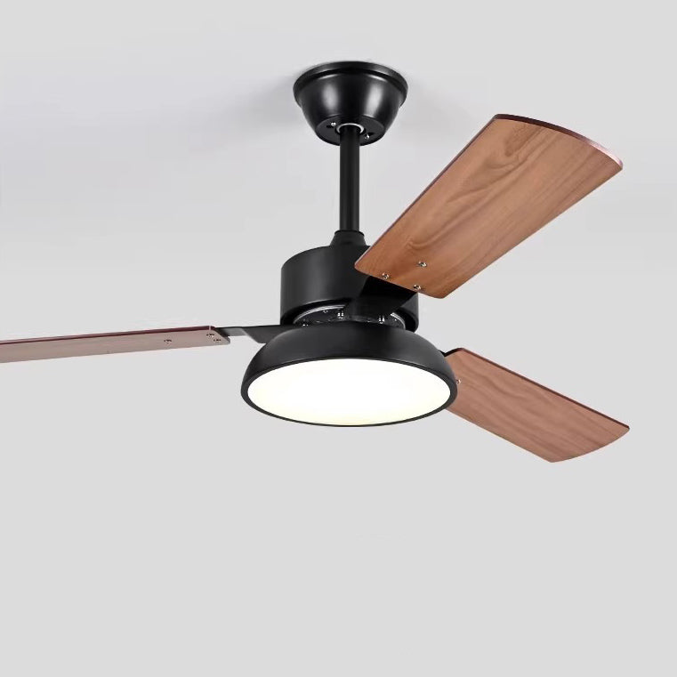 Ventilateur de plafond moderne minimaliste à pales rondes en bois massif avec abat-jour en fer et acrylique LED pour salon 