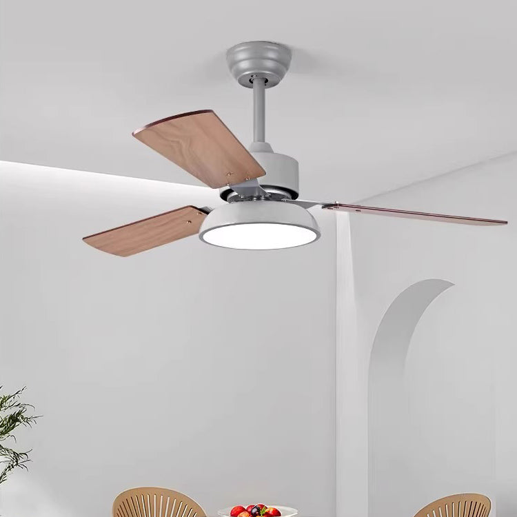 Ventilateur de plafond moderne minimaliste à pales rondes en bois massif avec abat-jour en fer et acrylique LED pour salon 