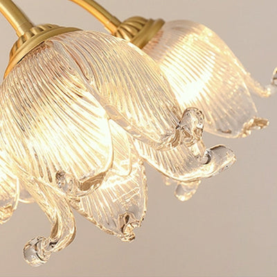 Traditional European Round Flower Glass Shade Full Copper Frame 5/12/15 Light Flush Mount Ceiling Light For Living Room