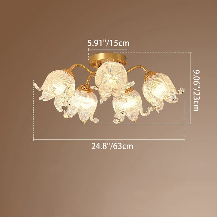 Traditionelle europäische runde Blumen-Glasleuchte mit vollem Kupferrahmen 5/12/15 Licht Deckenleuchte für das Wohnzimmer 