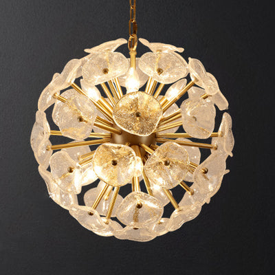 Contemporary Luxury Round Flower Globe Iron Frame Glass Shade 8/10/16 Light Pendant Light For Living Room