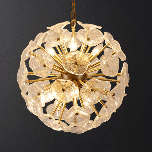 Contemporary Luxury Round Flower Globe Iron Frame Glass Shade 8/10/16 Light Pendant Light For Living Room