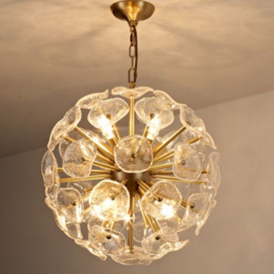 Contemporary Luxury Round Flower Globe Iron Frame Glass Shade 8/10/16 Light Pendant Light For Living Room