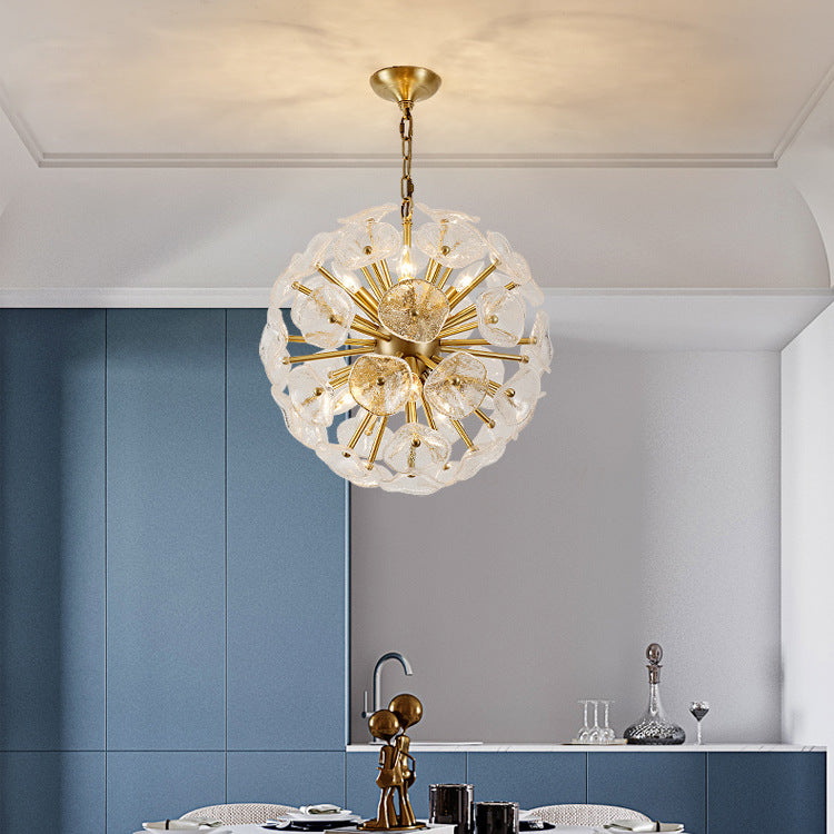 Contemporary Luxury Round Flower Globe Iron Frame Glass Shade 8/10/16 Light Pendant Light For Living Room
