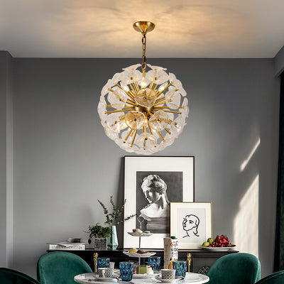 Contemporary Luxury Round Flower Globe Iron Frame Glass Shade 8/10/16 Light Pendant Light For Living Room