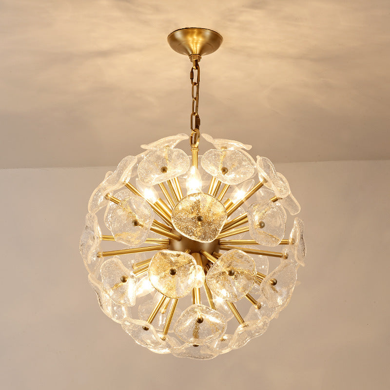 Contemporary Luxury Round Flower Globe Iron Frame Glass Shade 8/10/16 Light Pendant Light For Living Room