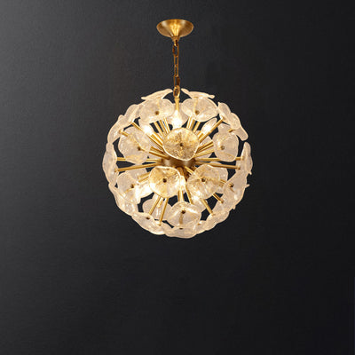 Contemporary Luxury Round Flower Globe Iron Frame Glass Shade 8/10/16 Light Pendant Light For Living Room