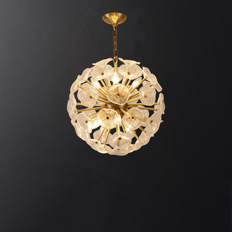 Contemporary Luxury Round Flower Globe Iron Frame Glass Shade 8/10/16 Light Pendant Light For Living Room