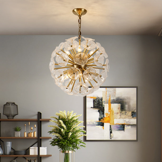 Contemporary Luxury Round Flower Globe Iron Frame Glass Shade 8/10/16 Light Pendant Light For Living Room