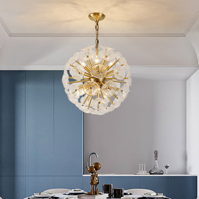 Contemporary Luxury Round Flower Globe Iron Frame Glass Shade 8/10/16 Light Pendant Light For Living Room