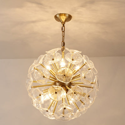 Contemporary Luxury Round Flower Globe Iron Frame Glass Shade 8/10/16 Light Pendant Light For Living Room