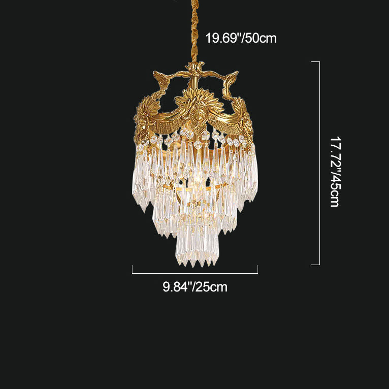 Lustre à 3 lumières en cristal sculpté rond traditionnel français avec cadre en cuivre pour salon 