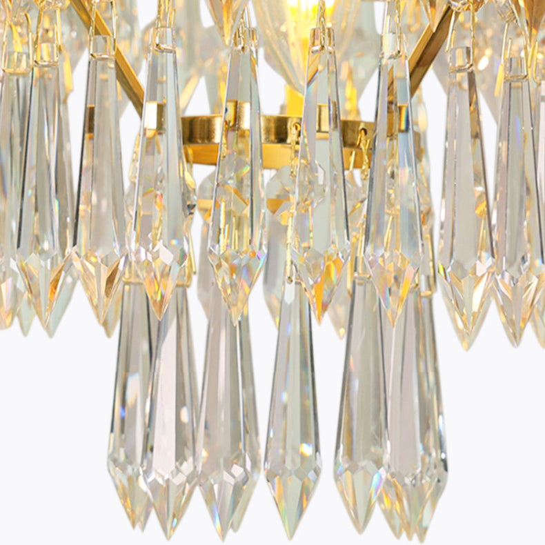 Lustre à 3 lumières en cristal sculpté rond traditionnel français avec cadre en cuivre pour salon 