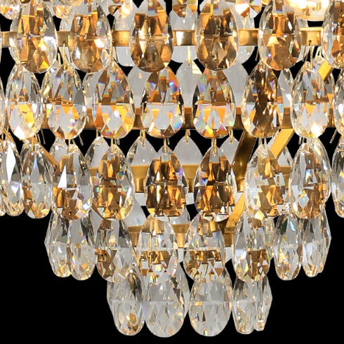 Chandelier à 9 lumières pour salon avec cadre en cuivre et cristal taillé en forme de couronne ronde traditionnelle française 