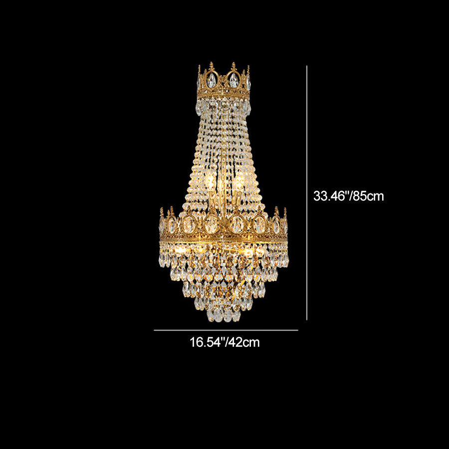 Chandelier à 9 lumières pour salon avec cadre en cuivre et cristal taillé en forme de couronne ronde traditionnelle française 