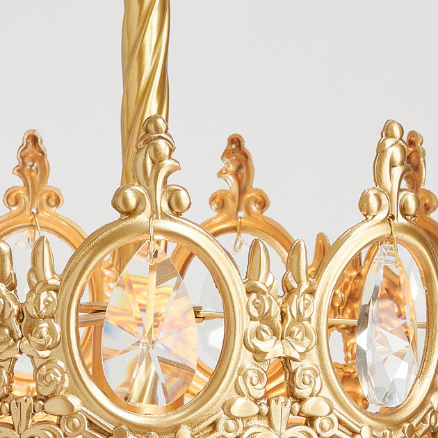 Traditionelle französische runde Krone Diamant Kristall Messingrahmen 1-Licht Pendelleuchte für Wohnzimmer 