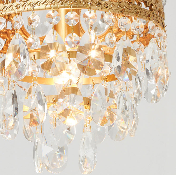 Traditionelle französische runde Krone Diamant Kristall Messingrahmen 1-Licht Pendelleuchte für Wohnzimmer 