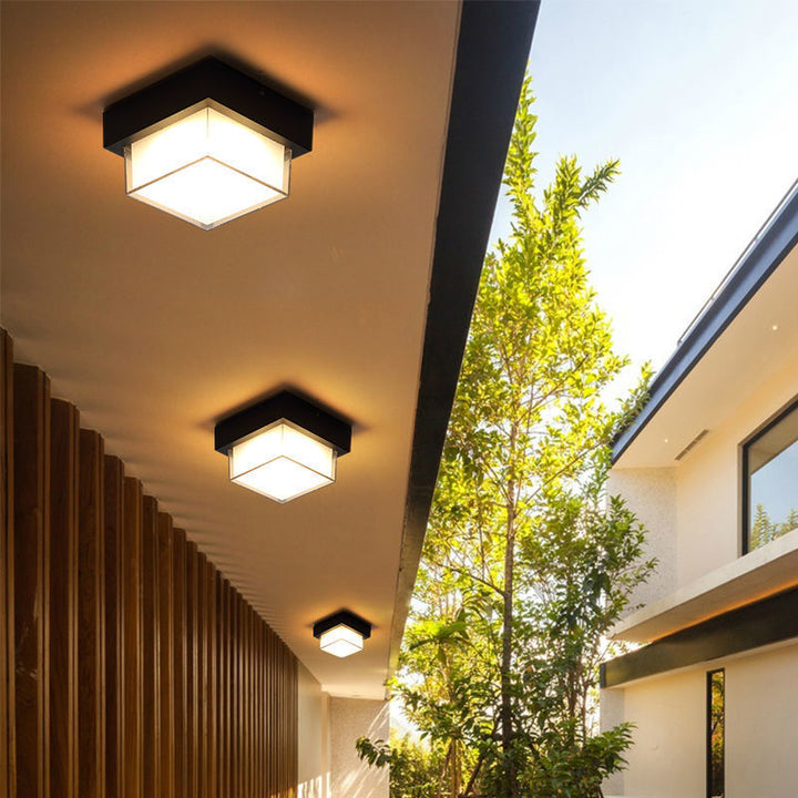 Lumière de plafond LED encastrée avec cadre en aluminium carré minimaliste moderne, imperméable et abat-jour PC pour patio extérieur 