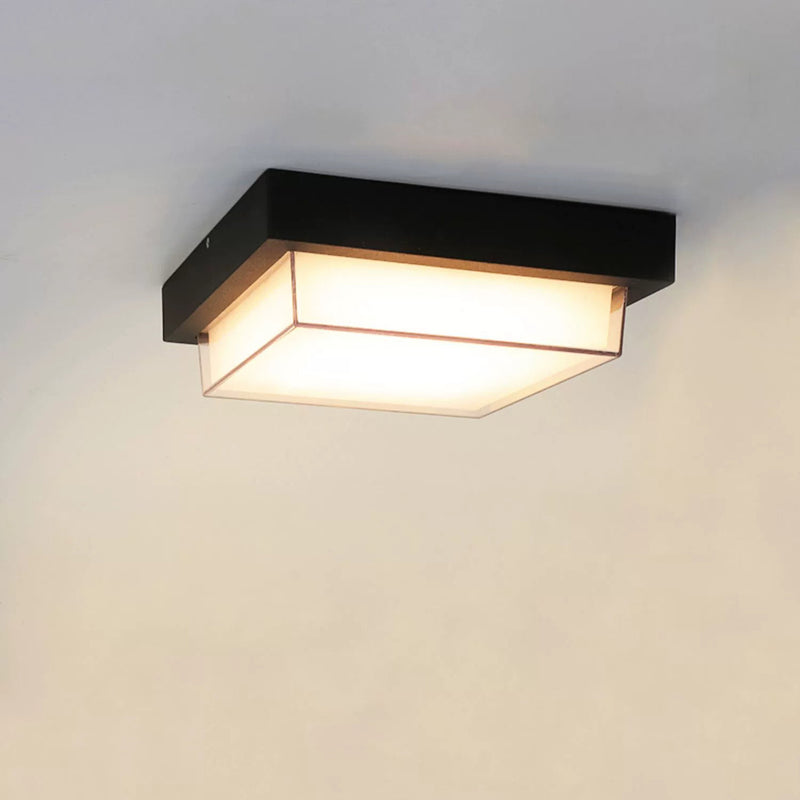 Modern Minimalist Outdoor Waterproof Square Aluminum Frame PC Shade LED Flush Mount Ceiling Light For Outdoor Patio