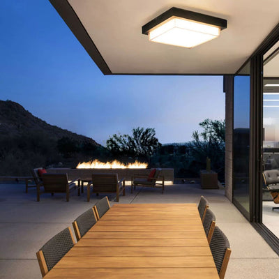 Modern Minimalist Outdoor Waterproof Square Aluminum Frame PC Shade LED Flush Mount Ceiling Light For Outdoor Patio