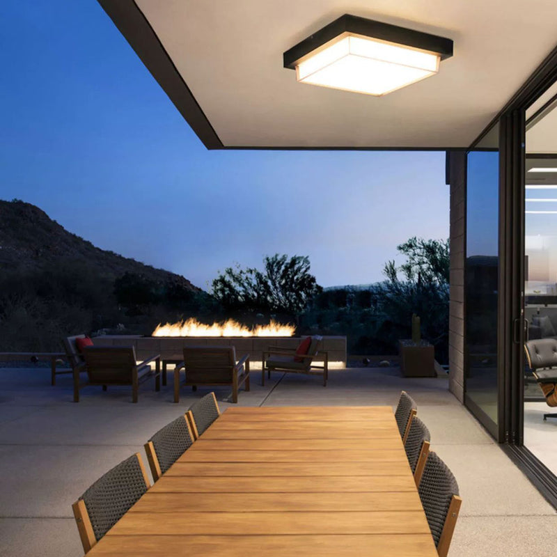 Modern Minimalist Outdoor Waterproof Square Aluminum Frame PC Shade LED Flush Mount Ceiling Light For Outdoor Patio
