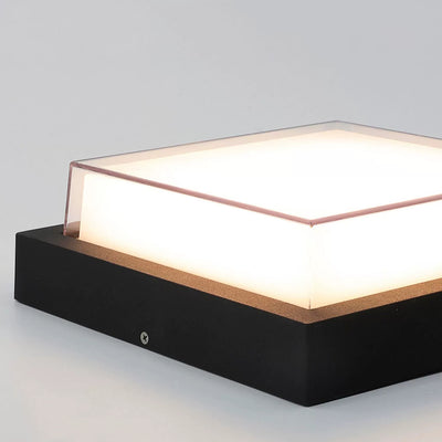 Modern Minimalist Outdoor Waterproof Square Aluminum Frame PC Shade LED Flush Mount Ceiling Light For Outdoor Patio