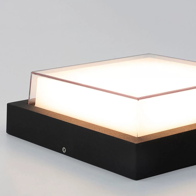 Modern Minimalist Outdoor Waterproof Square Aluminum Frame PC Shade LED Flush Mount Ceiling Light For Outdoor Patio