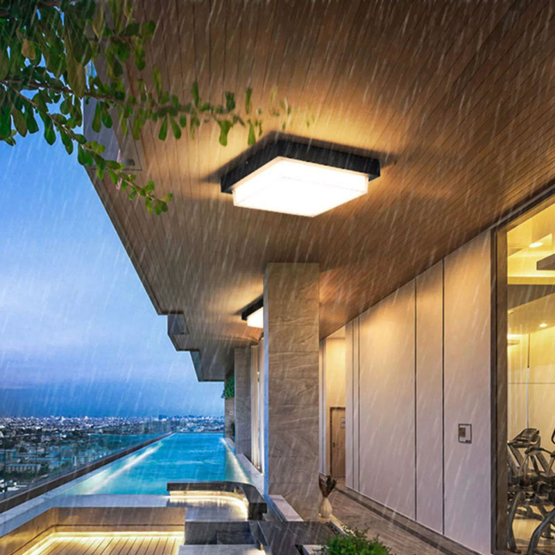 Modern Minimalist Outdoor Waterproof Square Aluminum Frame PC Shade LED Flush Mount Ceiling Light For Outdoor Patio