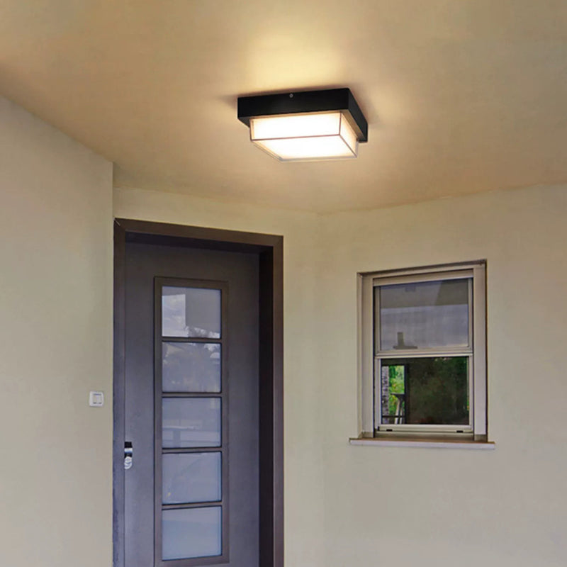Modern Minimalist Outdoor Waterproof Square Aluminum Frame PC Shade LED Flush Mount Ceiling Light For Outdoor Patio