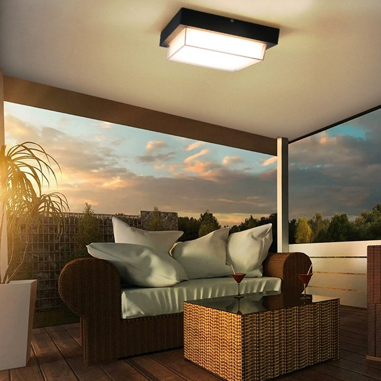 Modern Minimalist Outdoor Waterproof Square Aluminum Frame PC Shade LED Flush Mount Ceiling Light For Outdoor Patio
