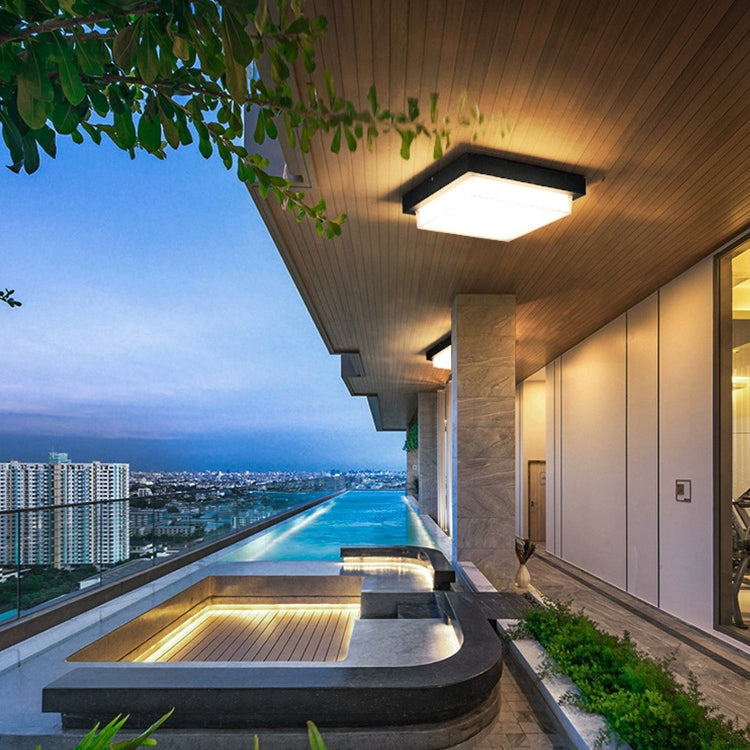Modern Minimalist Outdoor Waterproof Square Aluminum Frame PC Shade LED Flush Mount Ceiling Light For Outdoor Patio