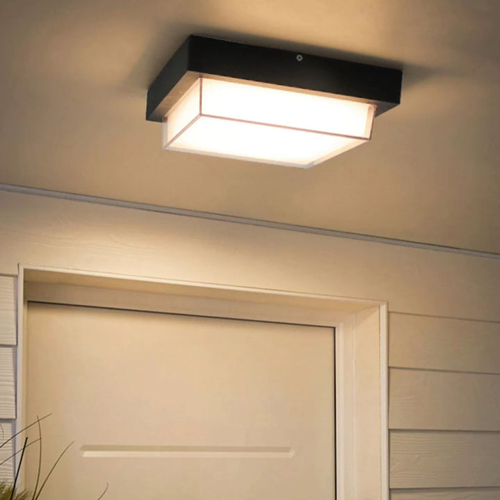Lumière de plafond LED encastrée avec cadre en aluminium carré minimaliste moderne, imperméable et abat-jour PC pour patio extérieur 