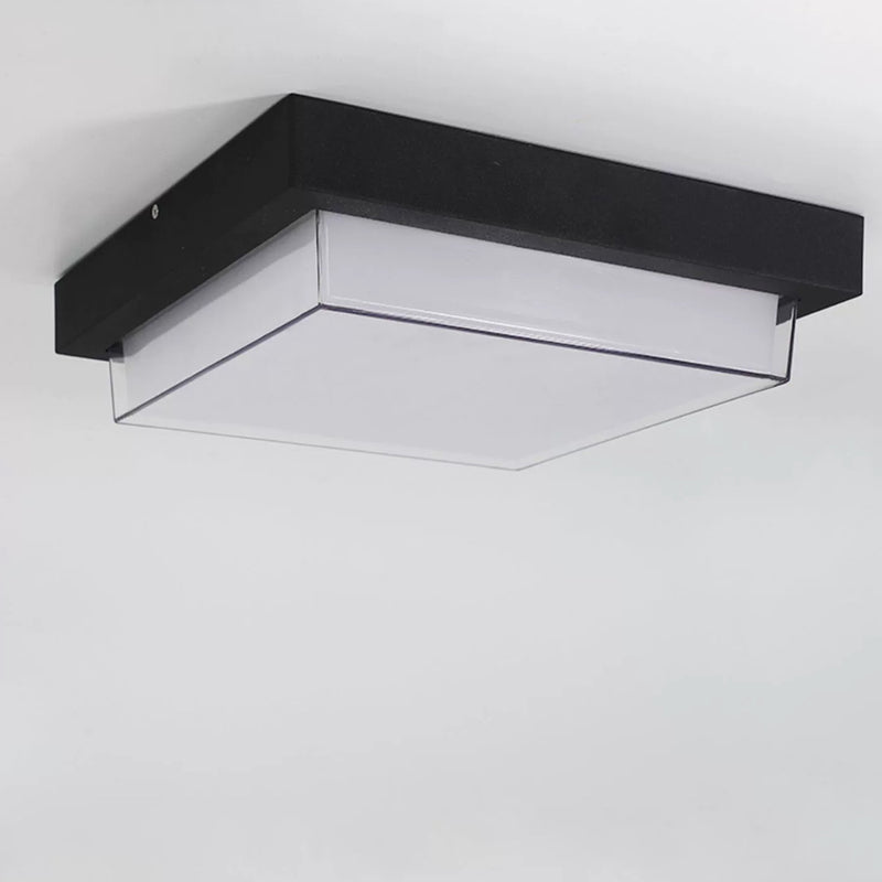 Modern Minimalist Outdoor Waterproof Square Aluminum Frame PC Shade LED Flush Mount Ceiling Light For Outdoor Patio