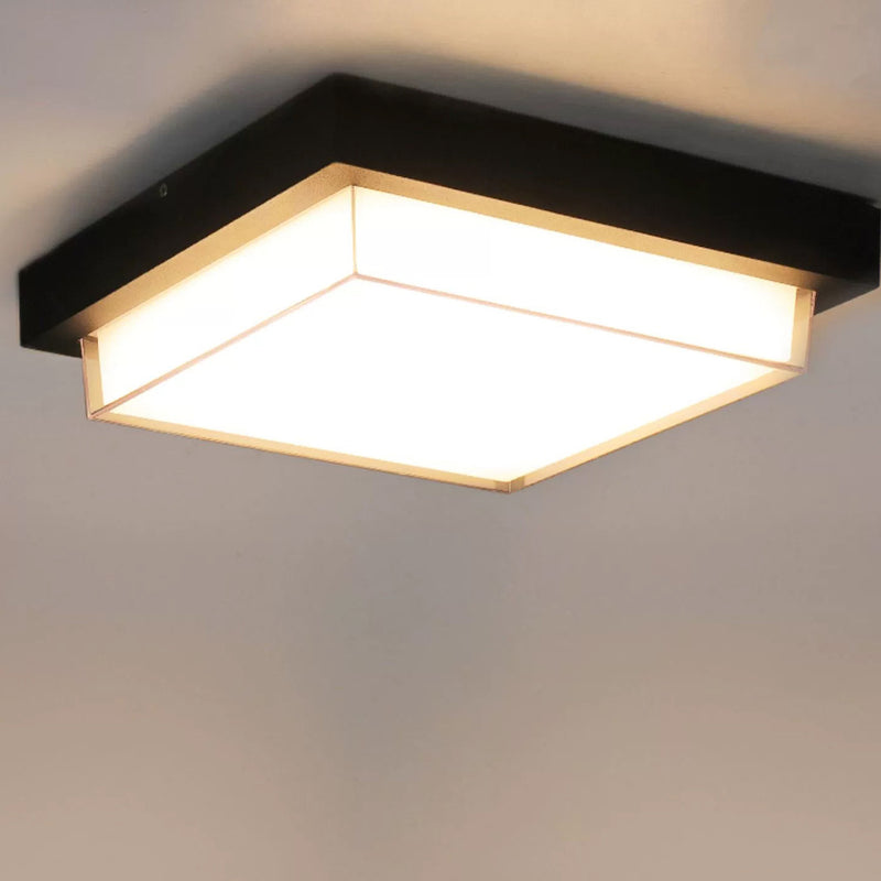 Modern Minimalist Outdoor Waterproof Square Aluminum Frame PC Shade LED Flush Mount Ceiling Light For Outdoor Patio