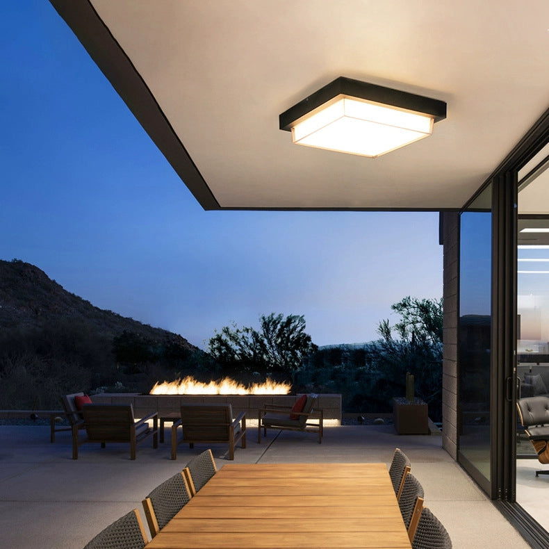 Modern Minimalist Outdoor Waterproof Square Aluminum Frame PC Shade LED Flush Mount Ceiling Light For Outdoor Patio