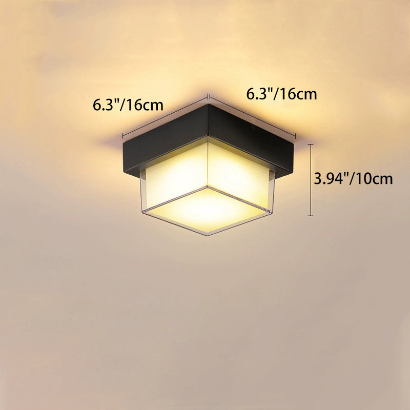 Modern Minimalist Outdoor Waterproof Square Aluminum Frame PC Shade LED Flush Mount Ceiling Light For Outdoor Patio