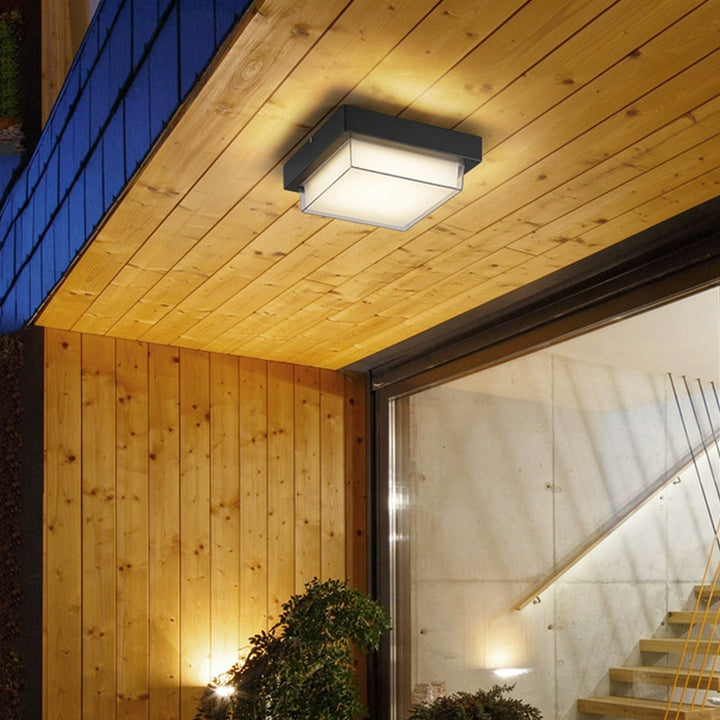 Lumière de plafond LED encastrée avec cadre en aluminium carré minimaliste moderne, imperméable et abat-jour PC pour patio extérieur 