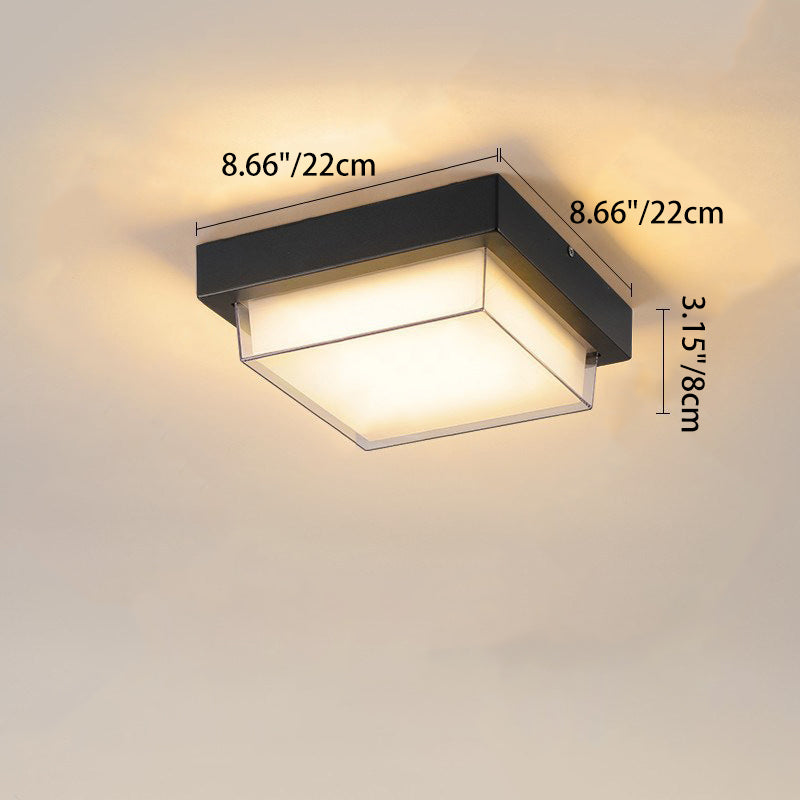 Modern Minimalist Outdoor Waterproof Square Aluminum Frame PC Shade LED Flush Mount Ceiling Light For Outdoor Patio