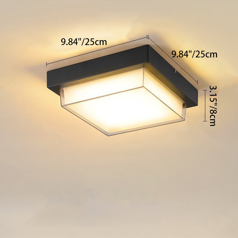 Modern Minimalist Outdoor Waterproof Square Aluminum Frame PC Shade LED Flush Mount Ceiling Light For Outdoor Patio