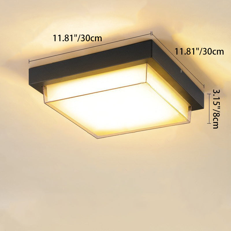 Modern Minimalist Outdoor Waterproof Square Aluminum Frame PC Shade LED Flush Mount Ceiling Light For Outdoor Patio