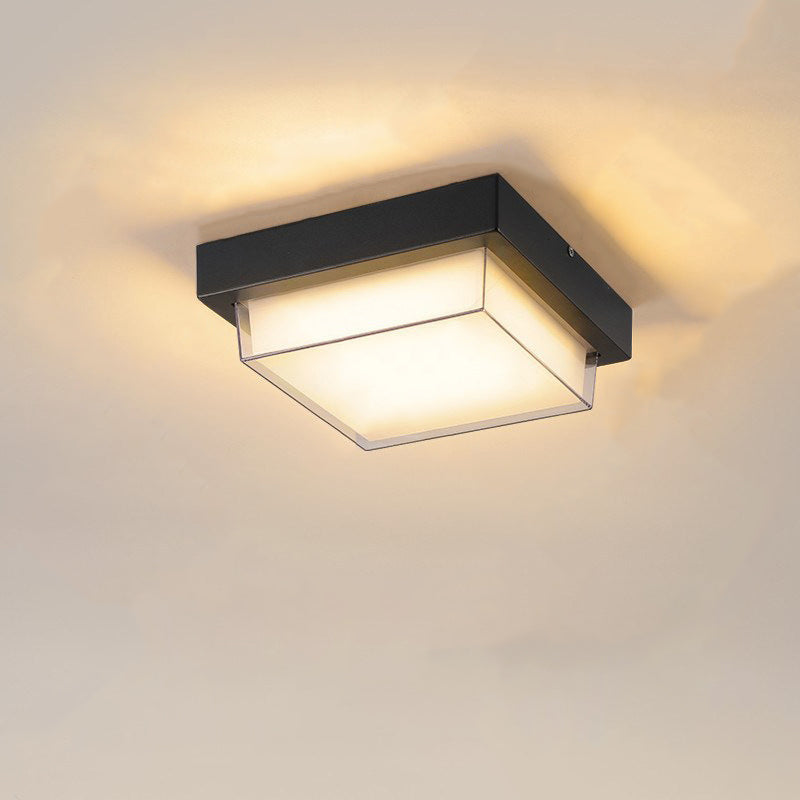 Modern Minimalist Outdoor Waterproof Square Aluminum Frame PC Shade LED Flush Mount Ceiling Light For Outdoor Patio