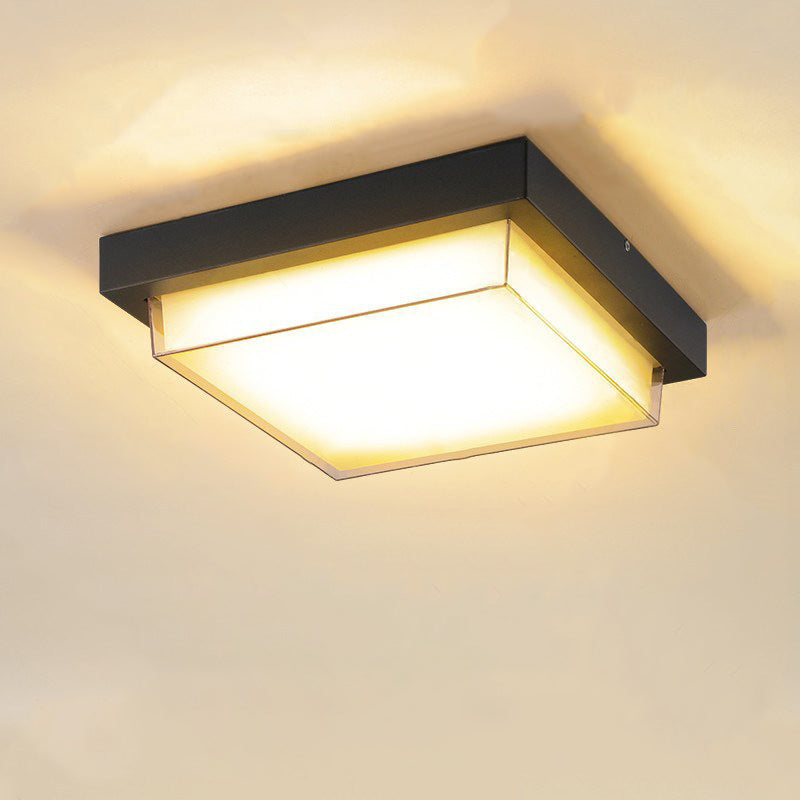 Modern Minimalist Outdoor Waterproof Square Aluminum Frame PC Shade LED Flush Mount Ceiling Light For Outdoor Patio