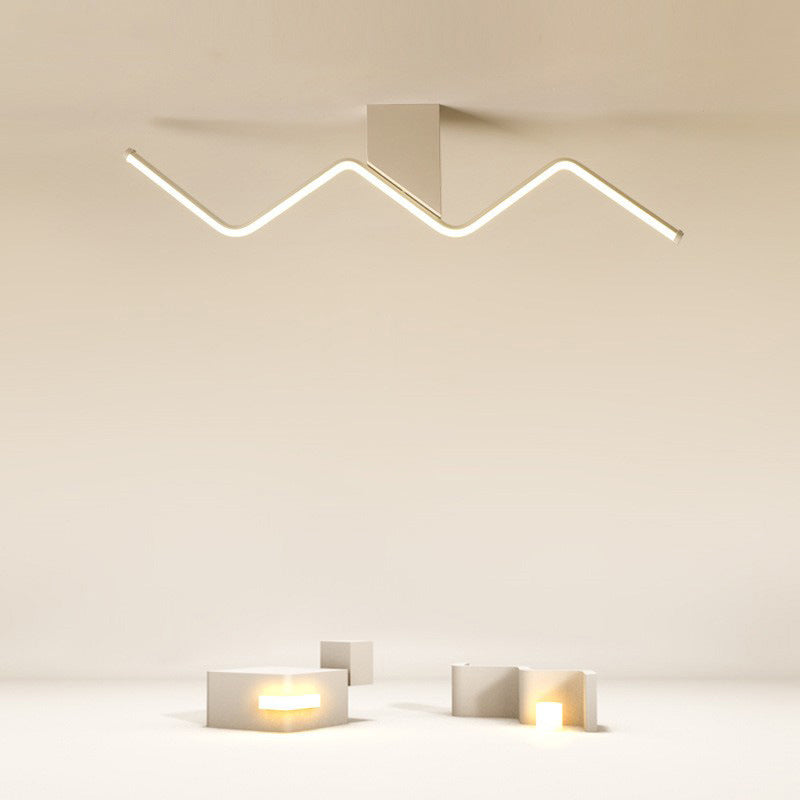 Modern Minimalist Straight Line Aluminum Iron Silicone LED Flush Mount Ceiling Light For Living Room