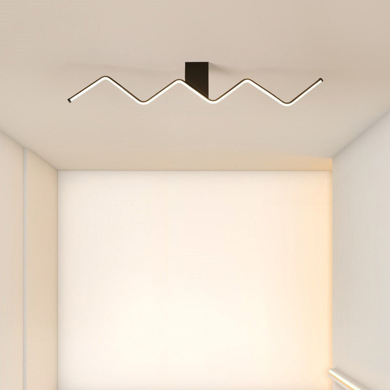 Modern Minimalist Straight Line Aluminum Iron Silicone LED Flush Mount Ceiling Light For Living Room