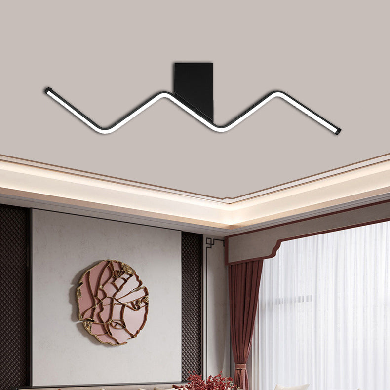 Modern Minimalist Straight Line Aluminum Iron Silicone LED Flush Mount Ceiling Light For Living Room